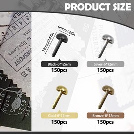 Modixun 600pcs Brads Round Fasteners, 4 Colors Paper Fasteners with Storage Box, Metal Mini Brads Fasteners Split Pins for Art Craft Scrapbooking DIY Supplies, 0.24×0.47in