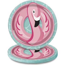 Unique Summer Fun Round Paper Dinner Plates - 9" (Pack of 8) - Vibrant Pink Flamingo Design, Perfect for Pool Parties, Beach Events, and Tropical Celebrations