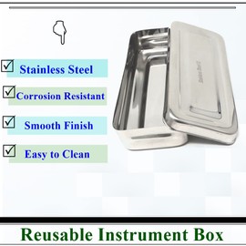 HIGH TECH INSTRUMENTS Stainless Steel Instrument Box with Lid Tray Organizer For Storage and Sterilization Surgical Lab Instrument Supplies Multipurpose Container (7L x 3W x 1.5H)