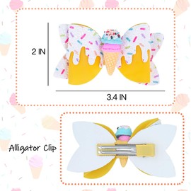 Ice Cream Hair Bow Clips, 3.4 Inch Sparkly Confetti Sprinkle Birthday Hair Bows Full Lined Metal Alligator Clips Boutique Bow-knot Hair Accessories for Girls Toddlers Kids Teens - Yellow
