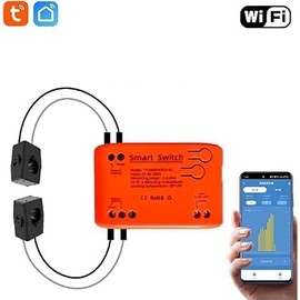 WiFi Smart Power Meter with 2pcs 80A Current Transformer Clamp,Tuya app 2-Way Bilateral Monitor Real Time KWh Eenrgy Electricity Voltage Statistics.