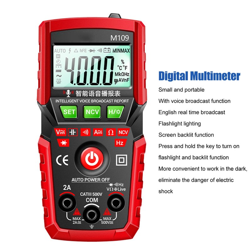 Digital Multimeter English Voice Broadcast Flashlight Backlit Screen Automatic Portable