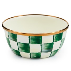 MACKENZIE-CHILDS Enamel Pinch Bowl, Small Bowl for Kitchen Ingredients, 1.5-Cup Capacity, Green-and-White Emerald Check