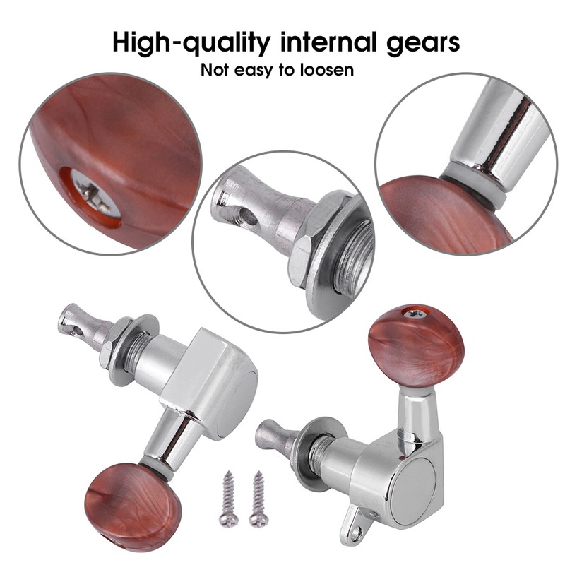 Tuner Pegs Tuning Machine Heads Button Silver Wooden Folk Guitar
