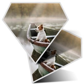2 x Diamond Stickers 7.5 cm - Jack Russell Dog Fishing Boat Puppy Fun Decals for Laptops,Tablets,Luggage,Scrap Booking,Fridges, #14808