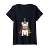 Christmas Tree, ornaments and Cute Frenchie Santa Christmas V-Neck T-Shirt