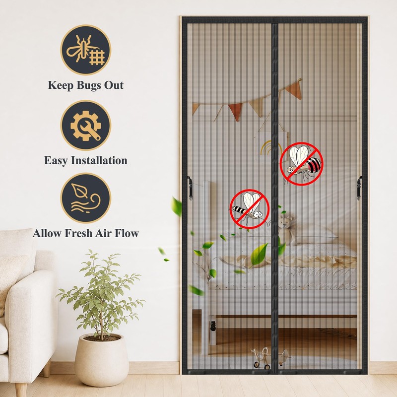 MAGZO Magnetic Screen Door with Sliding Track, Fits 30'' x