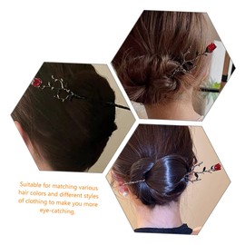 Beavorty Retro Style 2 Pack Rose Flower Hair Sticks Hair Pin Bun Hair Holder Hair Styling Pins for Women