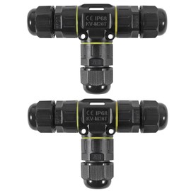 2PCS IP68 Waterproof Electrical Cable Connector, Outdoor 3 Pole 3 Pin T Shape Junction Box, M20 Wire Range(5-12mm) Suitable for Repair and Extend Power Cables