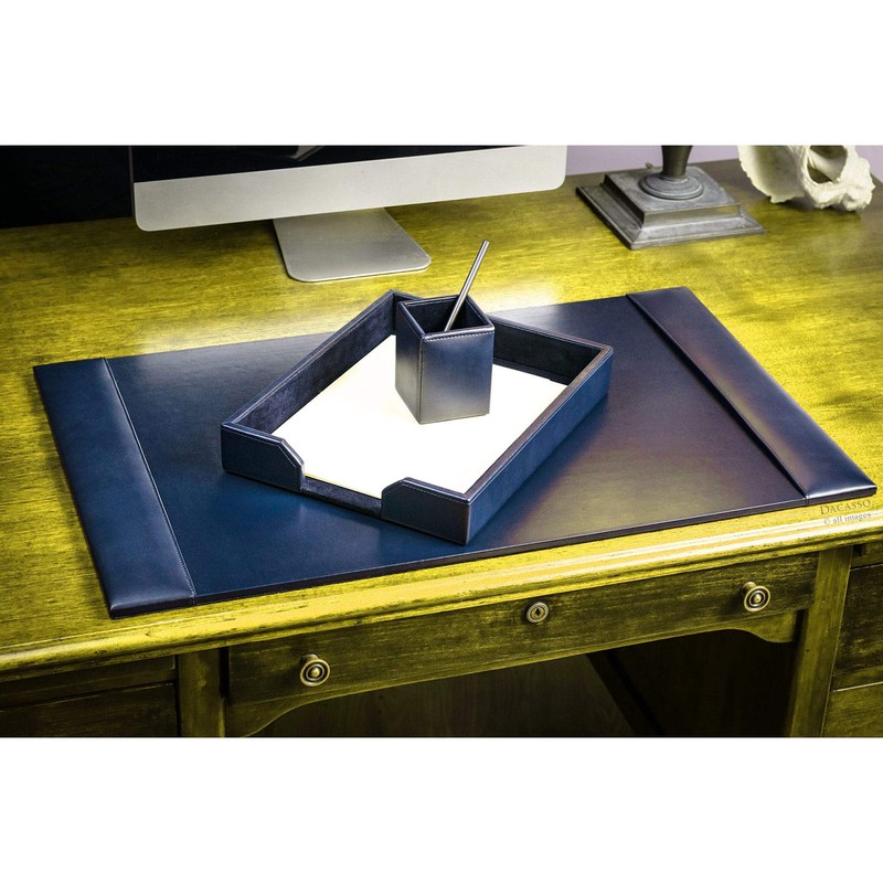 Navy Blue 3-Piece Leather Desk Set, Bonded Leather