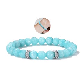 PRETOLE Crystal Bracelet for Women,8MM Bead Bracelets for Women Natural Stone Bracelets Elastic Skyblue Quartz Bracelet Gemstone Bracelet Crystal Bead Bracelets for Women Mothers Day