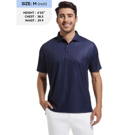 Esabel.C Mens Golf Shirts Print Moisture Wicking Short Sleeve Performance Dry Fit Stretch Active Polo Shirts for Men,NavySail,XL