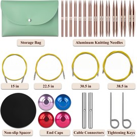 AIYUNDI 13 Pairs Interchangeable Circular Knitting Needles Set, 3.0mm - 10.0mm, Aluminum Lightweight, Durable, Perfect for Knitting Projects, Beginner & Professional Friendly（Rose Gold）
