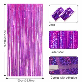2pcs 3.2 x 8.3ft Glitter Purple Tinsel Foil Fringe Curtain Door Tinsel Curtain Streamers Party Curtain Photo Banner Decorations for Birthday School Graduation Hen Party Decorations Purple