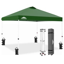 EAGLE PEAK Pop Up Canopy Tent with Wheeled Carry Bag, 8 Stakes, 4 Ropes, 4 Weight Bags, Easy Set Up Tent Canopy, 10x10 ft, 100sqft of Shade, Green