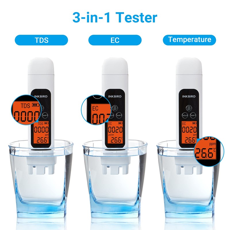 TDS Meter Digital Water Tester, INKBIRD Professional Electronic 3-in-1 TDS,