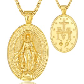 EUDORA Virgin Mary Necklace Miraculous Medal for Women Men S925 Sterling Silver 18K Gold Plated, Blessed Mother Medal Virgin Mother Mary Virgencita Pendant Jewelry Gift for Womens Men, 22"+2
