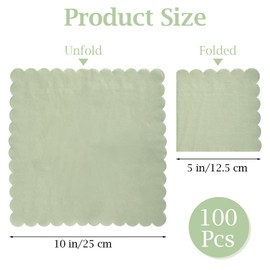 100 Pcs Cocktail Napkins, 2-Ply 5 x 5 Inches Disposable Scalloped Napkins, Thick Premium Dessert Napkins for Party, Wedding, Dinner, Birthday, Anniversary, Festival (Sage Green)