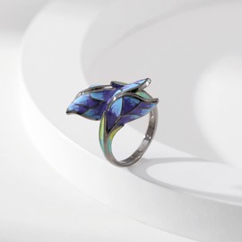 Black Gothic Butterfly Rings for Women - Enamel Copper Blue Flower Colorful Rings9