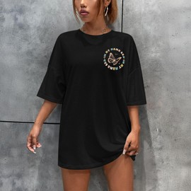 Lubpow Mama Shirt Womens in My Mama Era Shirts Oversized Funny Mom Life Tshirts Cute Butterfly Flower Letter Graphic Tee Tops(Black,L)