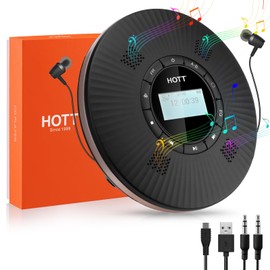 HOTT Portable CD Player Built-in 4 Speakers Bluetooth 5.3 Anti Skip CD Player,FM Transmitter,A-B Repeat AUX Cable Rechargeable 1800mAh Small CD Players for Car