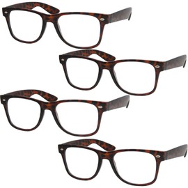 grinderPUNCH 4 Pairs Deluxe Reading Glasses Spring Hinge Stylish Readers with Rx Magnification (4 Pack Tortoise, 1.25 x)