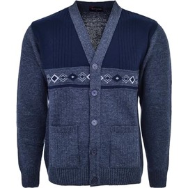 Mens Knitted Long Sleeve Cardigan V Neck Full Front Button Closure Sweater 3XL to 6XL (UK, Alpha, 4XL, Plus, Regular, Navy Mix)