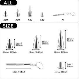 80pcs Spikes Studs 10mm Metal Cone Spikes Rivet, Punk Rock Screw Back Studs for DIY Bags Clothing Leather Craft Bracelet Necklace, with Screwdriver (Silver, 3 Size)