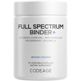 Codeage Binder + Systemic Binder Supplement - Activated Charcoal Pills, Bentonite Clay Mineral Powder, Fulvic & Humic Acids, Molybdenum, Carbon Forms - 90 Capsules