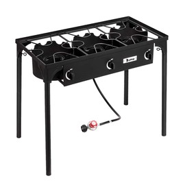 Portable Cast Iron Patio Cooking Burner Outdoor Camp Stove High Pressure Propane Gas Cooker, Propane Grills with Three Burner