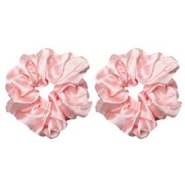 Oversized Satin Scrunchies for Women - 2 Pack Extra Large Hair Ties Accessories, Big Silk-Like Ponytail Holders, No-Damage Elastic Bands for Thick Curly Hair, Light Pink