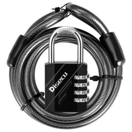 Disecu 4 Digit Combination Lock Outdoor Waterproof Resettable Padlock with Heavy Duty Security Steel Cable for Bike, Gate, Fence (Black, Pack of 1 Padlock)