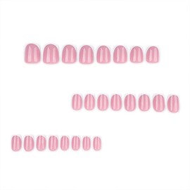 Short Square Press on Nails White French Tip Fake Nails Natural Acrylic Artificial Nails Pink Glossy False Nails with Designs Extra Short Stick on Nails Full Cover Glue on Nails for Women Girl 24Pcs