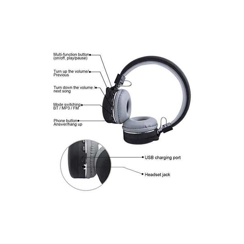 Vimi Audifonos Bluetooth Inalambricos Diadema con Radio FM Gatito Rosa