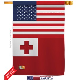 Nationality Tonga US Friendship Garden House Flags Kit Regional Nation International World Country Particular Area Small Decorative Gift Yard Banner Double-Sided Made in USA 28 X 40
