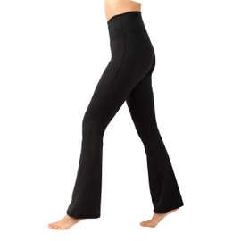 Yogalicious Squat Proof Flare Leg Yoga Pants with High Crossover Waistband - Black - Small