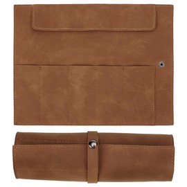 DODAMOUR Leather Watch Roll Case, 5-Slot Travel Watch Organizer with Drawstring and Snap Closure, Portable Wristwatch Storage Pouch, Soft Watch Holder for Men and Women (Brown)