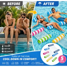 5-Pack XL Inflatable Pool Floats for Adults – 4-in-1 Water Hammock Loungers for Pool, Lake & Beach