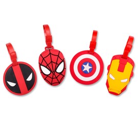 Finex 4 Pcs Set Comic Superhero Head Silicone Travel Luggage Baggage Identification Labels ID Tag for Bag Suitcase Plane Cruise Ships with Belt Strap