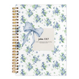 ZOFGUO Coquette Blue Bow Floral Christian Spiral Notebook Journal, John 13:7 Bible Verse Journal Notebooks for Note Taking, Religious Church Hardcover Notebook, 5.5x8.3 Inch