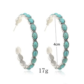 Zhang shine Turquoise Bohemian Dangle Metal Silver-Tone And Faux Turquoise Hoop Earrings Beaded Western Cowgirl Statement Earrings Vintage Valentine Jewelry Gift (Black)
