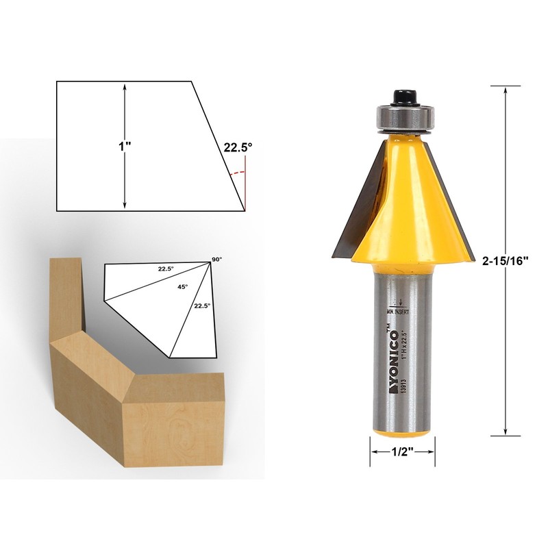 Yonico Chamfer Router Bits Bevel Edge Forming Set 5 Bit