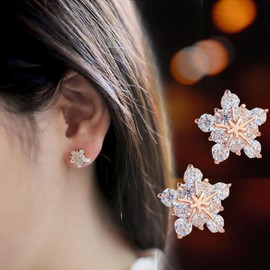Aneneiceera Vintage Crystal Snowflake Stud Earrings French Gold Stars Stud Earrings Fashion Crystal Flower Earrings Statement Wedding Rhinestone Earrings Sparkling for Women and Girls, Crystal