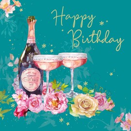 Cherry Orchard Stunning Ladies Happy Birthday Card Fizz and Flowers with Pretty Gold Foil Detailing