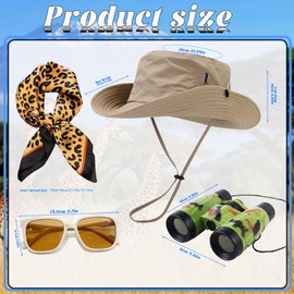 ZhengYuFa - Disfraz de safari para mujer, 4 unidades, disfraz de guardián del zoológico para adultos, incluye accesorios de traje de sombrero de safari, bufanda con estampado de leopardo, prismáticos