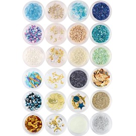 Princess-style Shakashaka Nail Resin Enclosed Parts, Set of 24 (Marine & Space)