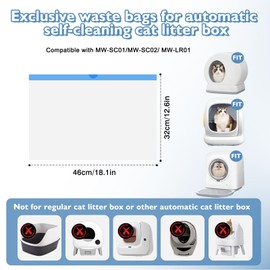 Joddguu Self-Cleaning Cat Litter Box Liners Compatible With MW-SC01/MW-SC02/MW-LR01, Drawstring Heavy Duty Kitty Litter Receptacles Bags for Automatic Cat Litter Box, 18" x 12.6" (5 Roll/100 Bags)