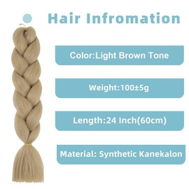 #24 Light Brown Tone, Synthetic Hair for Braiding, 24 Inches, 3 Packs, Easy Jumbo Braid, Pre-Stretched Extensions, Hair for Braiding, Braid Extensions, Braids Extensions