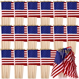 Preboun 400 PCS American Flag Bulk, 8 x 12 Inches Small US on Stick Flags Bulk Mini Spearhead Handheld American Flags on Sticks for Party Events 4th of July Memorial Independence Day Decorations