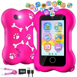 Vatos Cute Paws Kids Smart Phone Toy, 2.8'' HD Touchscreen, Dual Camera, MP3 Player, Learning Games, 8GB SD Card for Boys & Girls - Color: Pink